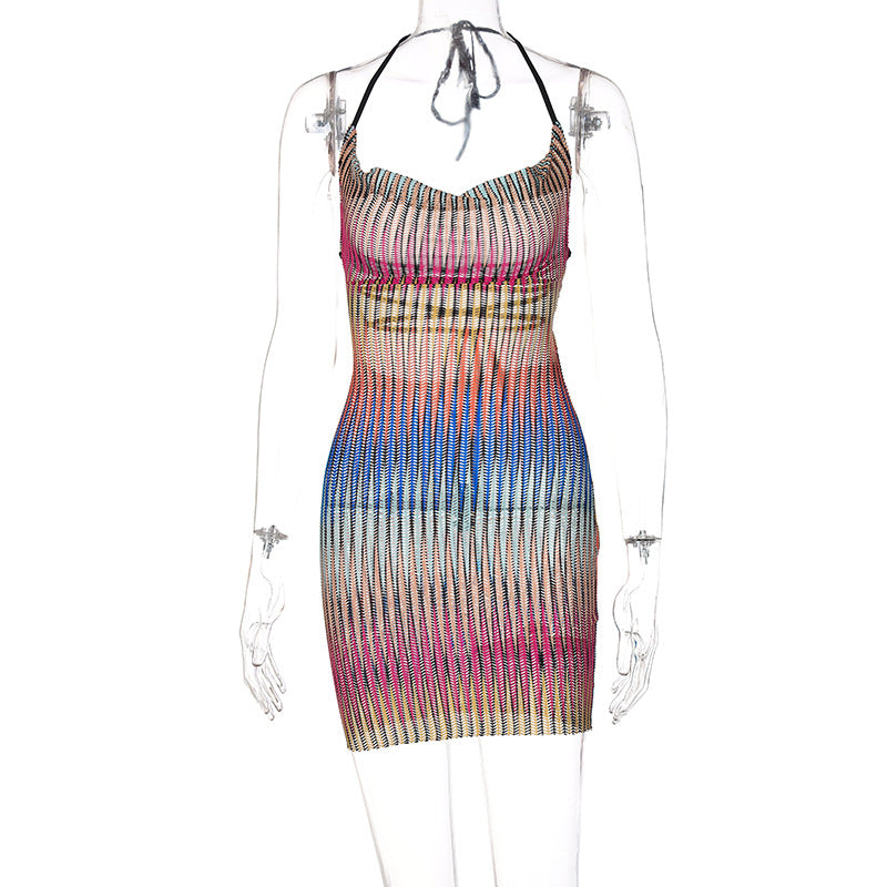 Women See through Backless Lace up Dress