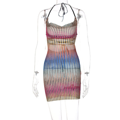 Women See through Backless Lace up Dress