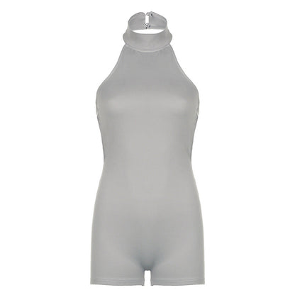 Casual Sexy Street Cool Women Sexy Sports Solid Color Halter Backless Jumpsuit Shorts
