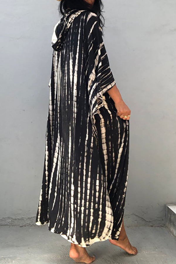 Boho Tie-dye Print Hooded Kimono Cover-up