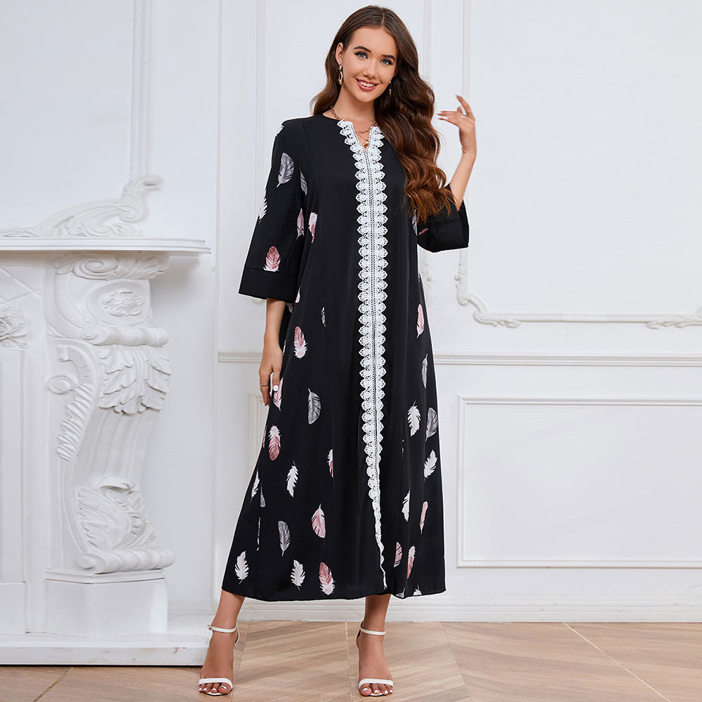 Middle East Loose Printed Dress Chiffon Women Comfortable Dress Casual Dress for Women