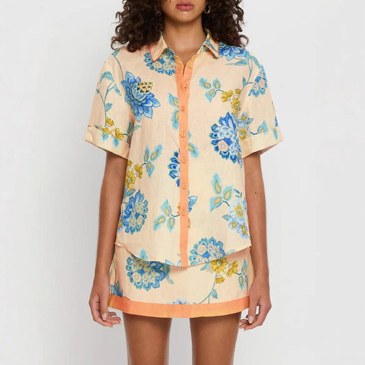 Spring Summer Short Sleeves Shirt Printing Skirt Set Loose Vacation Two Piece Sets