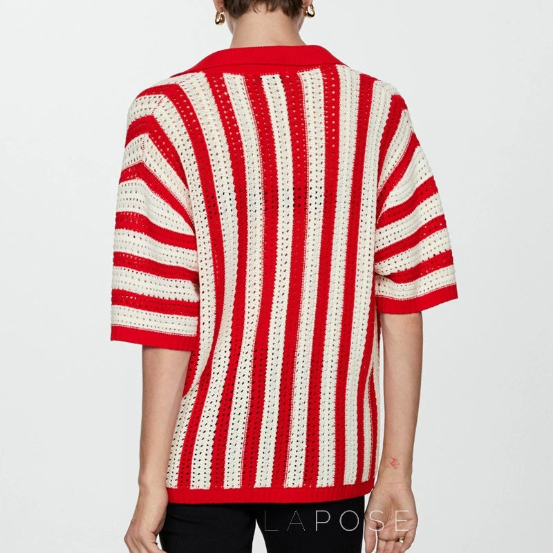 Becky Striped Knit Cardigan Top