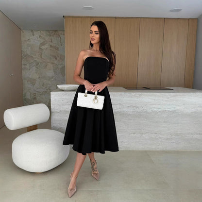 Women Clothing Women Clothing Summer Solid Color Wrapped Chest Midi Dress