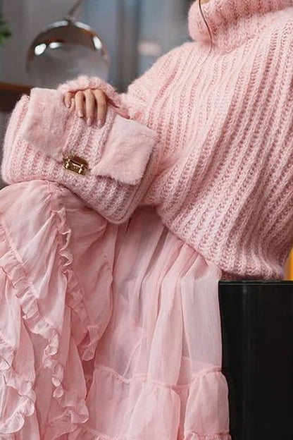 Stand-up collar and comfortable knitted sweater dress
