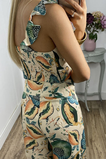 Women Printed Casual Sling Top Trousers Two Piece Set