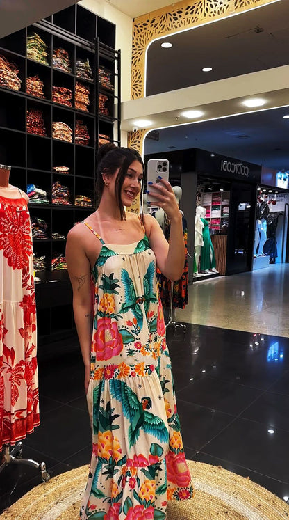 Summer Women Sexy Sleeveless Swing Printed Long Sling Dress