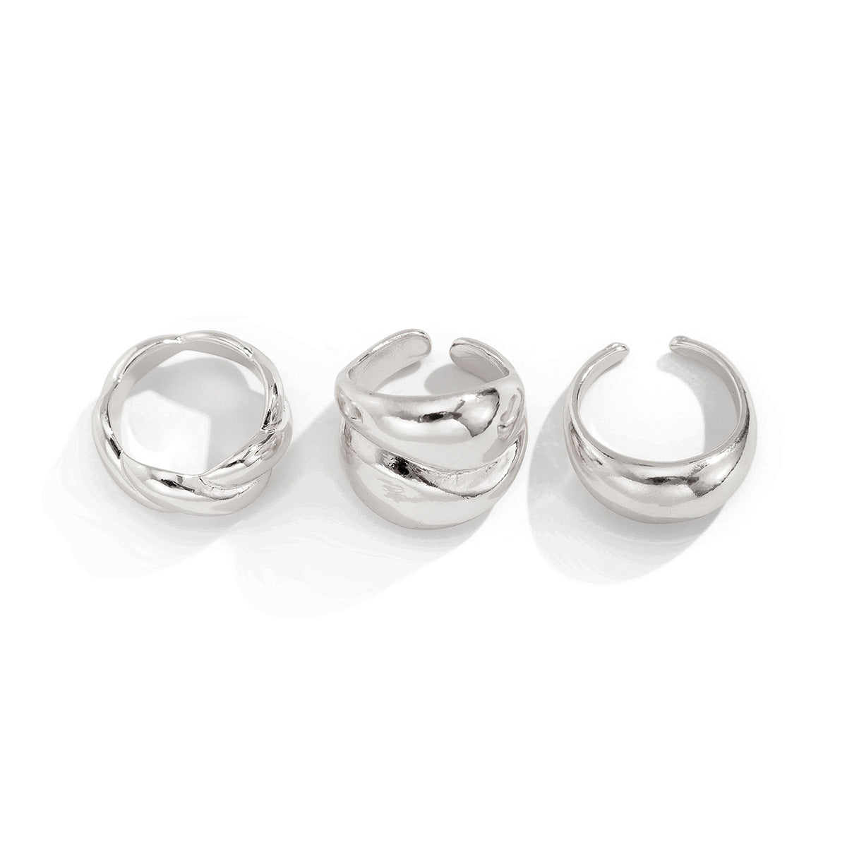 3-Piece Polished Liquid Metal Textured Band Ring Set