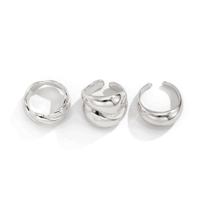 3-Piece Polished Liquid Metal Textured Band Ring Set