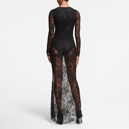 Women Clothing Deep V Plunge Lace Stitching Lining Base Sexy Dress