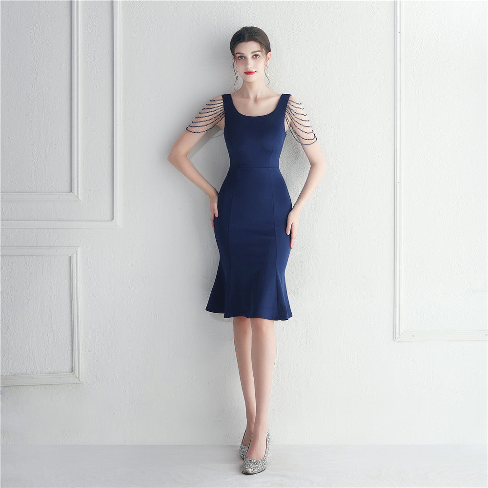 Short Beaded Bridesmaid Exhibition Welcome Car Model Etiquette Short Dress