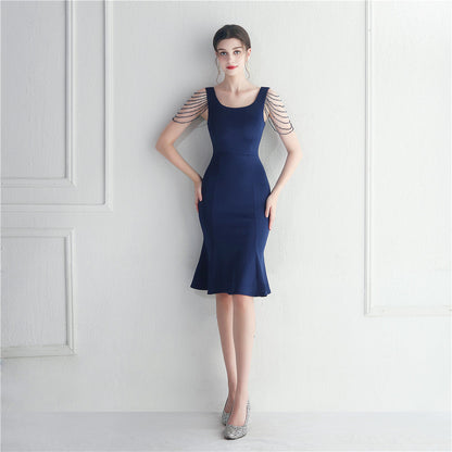 Short Beaded Bridesmaid Exhibition Welcome Car Model Etiquette Short Dress