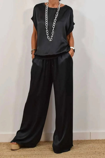 Spring Summer Trend Loose Shirt Wide Leg Pants Casual Two Piece Sets