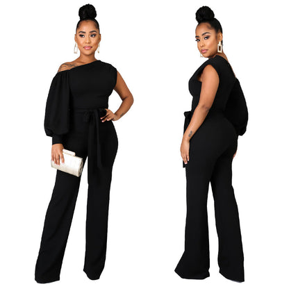 Women Wear Solid Color One-Shoulder Women Wide Leg Women Jumpsuit