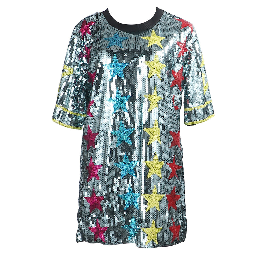 Dance Clothes Performance Top Loose Nightclub Hip Hop Cheerleading Sequined T shirt