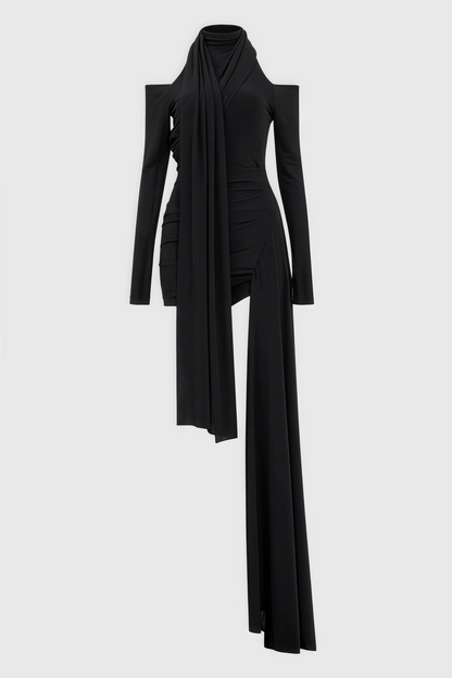 Tata Hollow Black Split Mini Dress