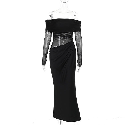 Summer Maxi Dress Sexy Off The Shoulder Mesh Hollow Out Cutout Dress Women