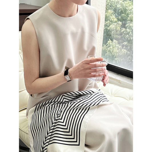 Simple Graceful Office Sleeveless Suit Vest Dress Women Loose round Neck Drooping Straight Dress