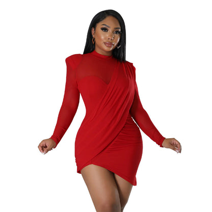 Women Mesh Stitching See-through Patch Waist Dress