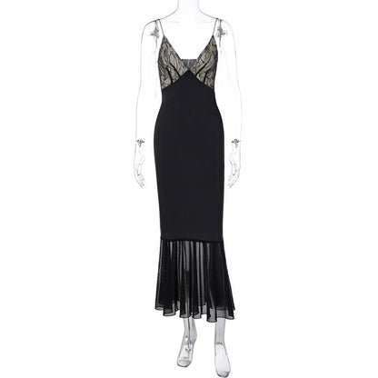 Patchwork Lace Corset Adult Lady like Woman Sexy Slim Fit Net Hemline Sling Dress Women