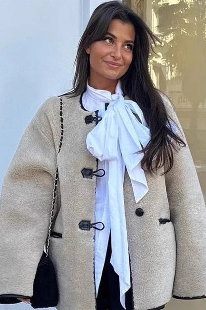 Chaqueta holgada de piel de cordero