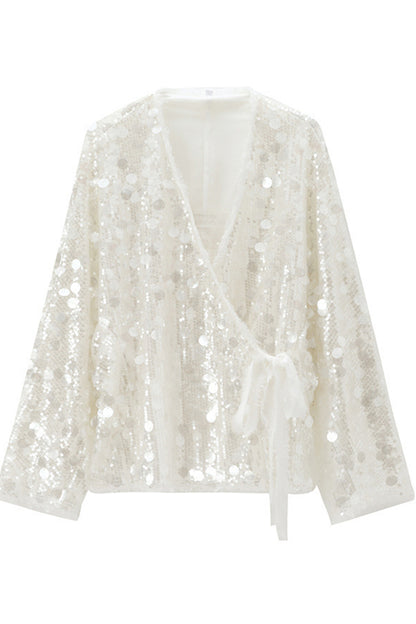 Fashion Sequined Casual Long-sleeved Tie Loose Coat