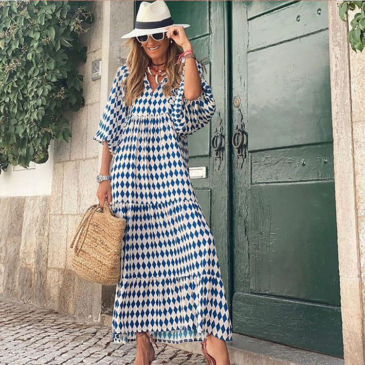 Women's fashionable street picnic bubble sleeve layered elegant party MIDI dress