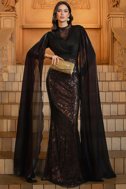 Mirt Black Round Neck Sequin Maxi Dress