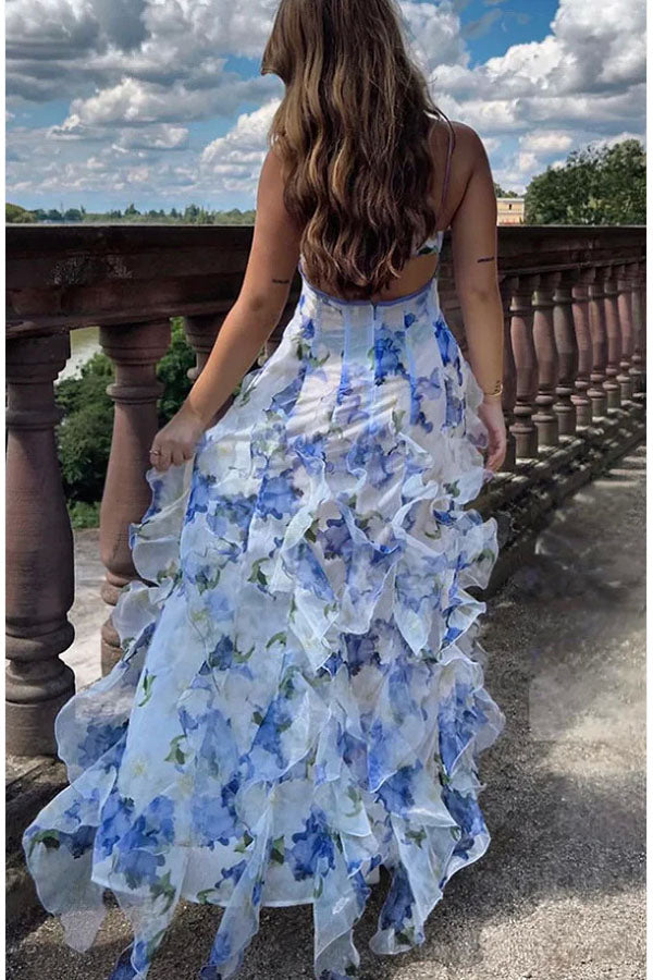 Millie | Floral Ruffle Long Skirt Women's Fashion Chiffon Printed Fairy Style Long Style Evening Dress Coupon