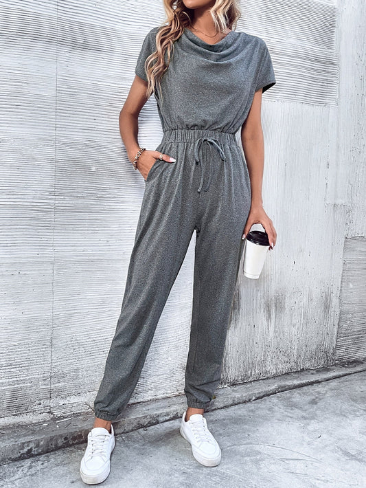 Women Clothing Short Sleeved Casual Wide Leg Jumpsuit