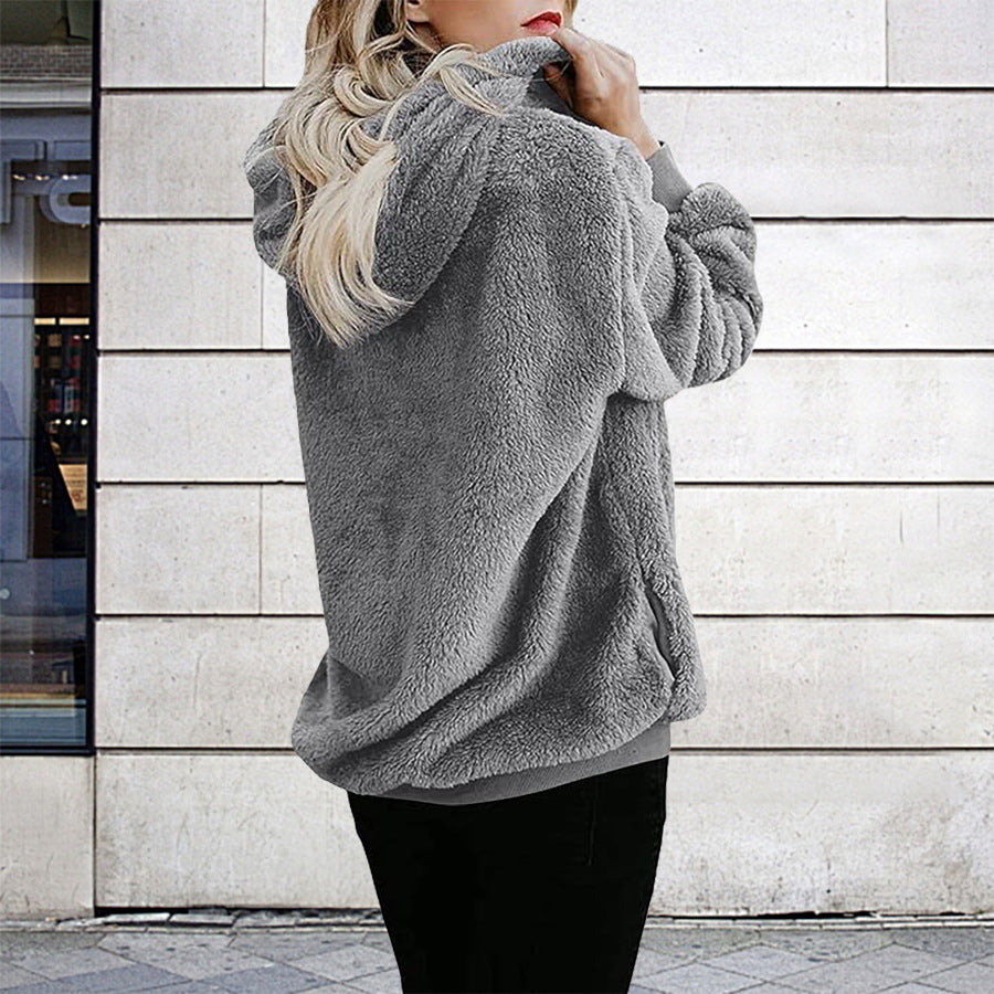 Autumn Winter Women Clothing Long Sleeve Hooded Solid Color Hoodie Cardigan Coat