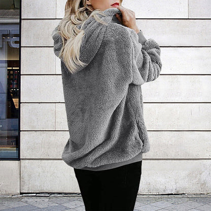 Autumn Winter Women Clothing Long Sleeve Hooded Solid Color Hoodie Cardigan Coat