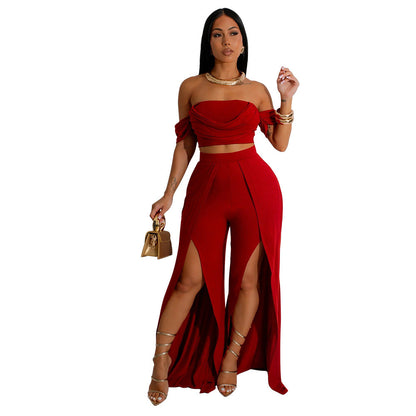 Women Wear Casual Suit Tube Top Split Wide Leg Pants