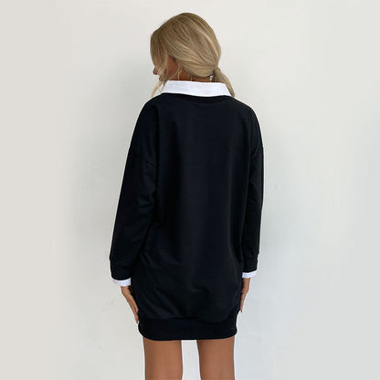 Autumn Women Clothing Long Sleeve Collared Patchwork Sweater Dress