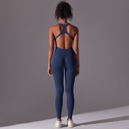 Spring Gym Seamless Shaping Yoga Jumpsuit Integrated Belly Contracting Close Fitting Sports Back Shaping One Piece