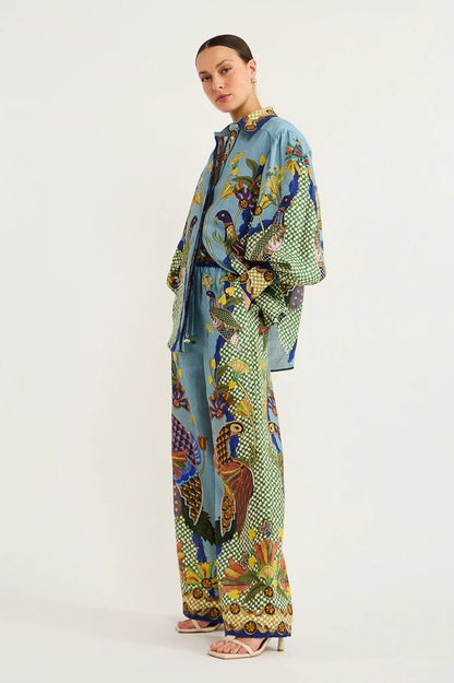 Conjunto de pantalón floral con mangas globo Félice