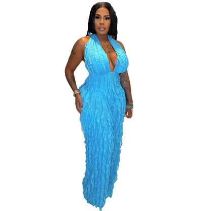 Women Clothing Spring Summer Wave Pattern Sexy Bandeau High Waist Jumpsuit