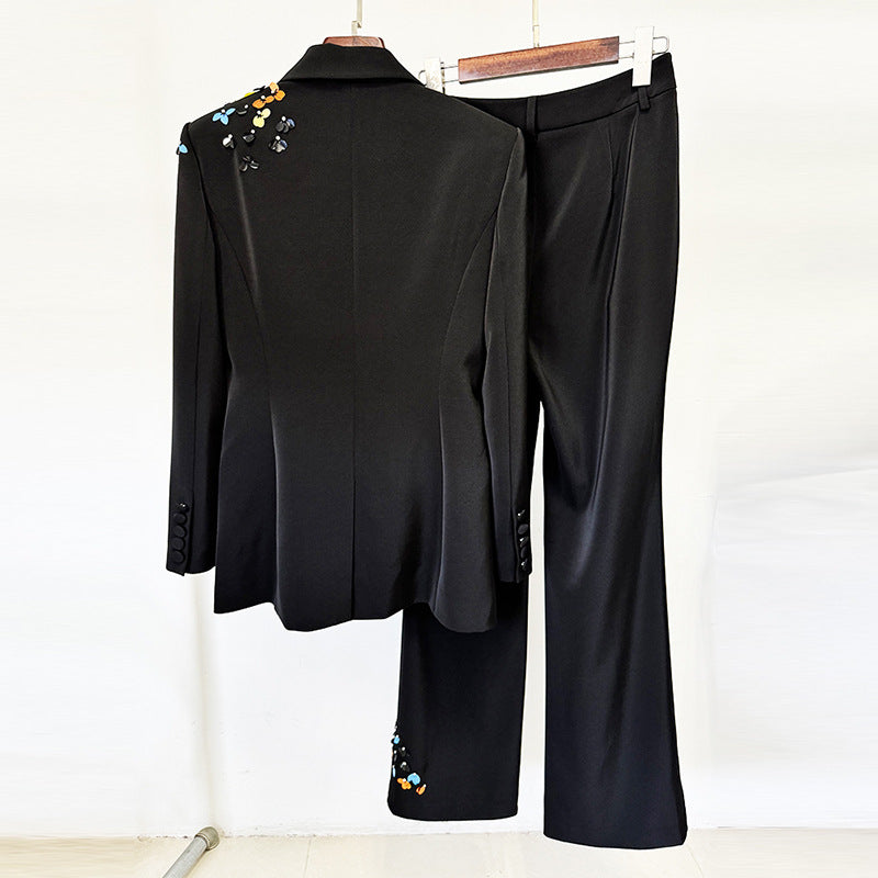Star Color Sequ One Button Work Pant Suit Two Pieces Set