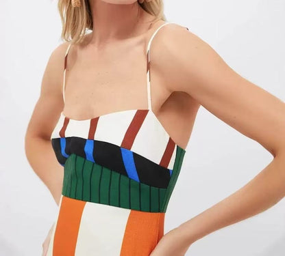 Beach Moment Linen Blend Unique Color Block Slip Maxi Dress