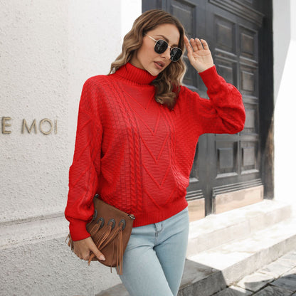 Design Three Dimensional Turtleneck Sweater Women Loose Autumn Winter Long Sleeve Sweater