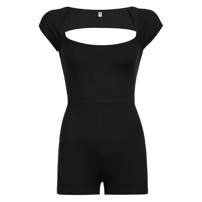 Sports Women Clothing Solid Color Hollow Out Cutout Backless Lace up Jumpsuit Sexy Sheath One Piece Top Shorts Outer Wear