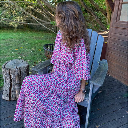 Women's fashionable street picnic bubble sleeve layered elegant party MIDI dress