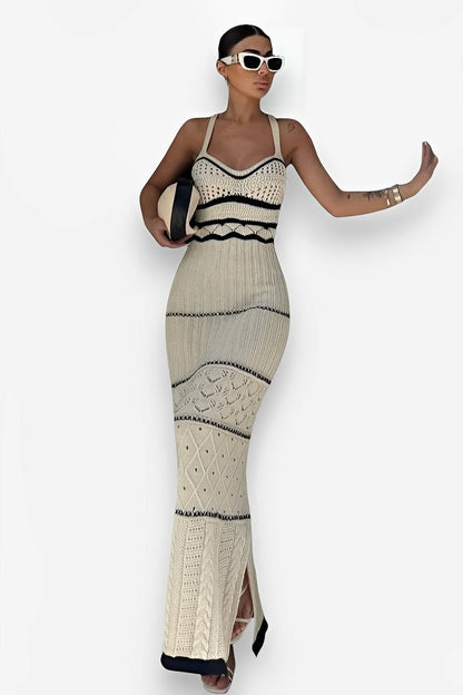 knitted contrast Bohemian sling dress