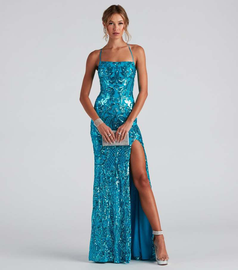 Sexy off Neck Sequined Evening Dress Elegant Slit Cocktail Party Dress