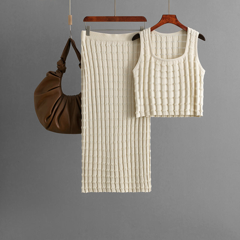 Women Summer Women Sleeveless Vest Top Skirt Knitted Two Piece