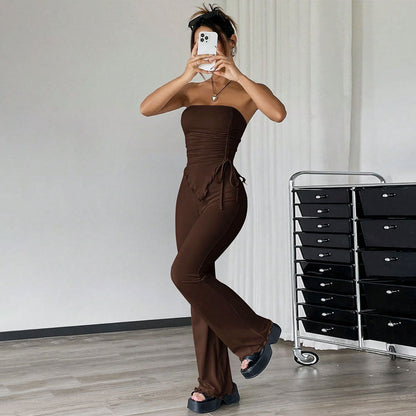 Women Clothing Sexy Street Spring Summer Tube Top Trousers Two Piece Set