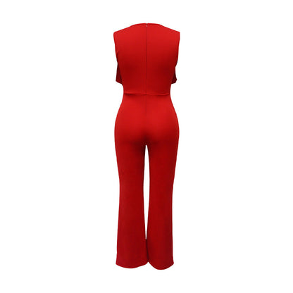 Women Wear Ruffled Sleeveless Straight Jumpsuit