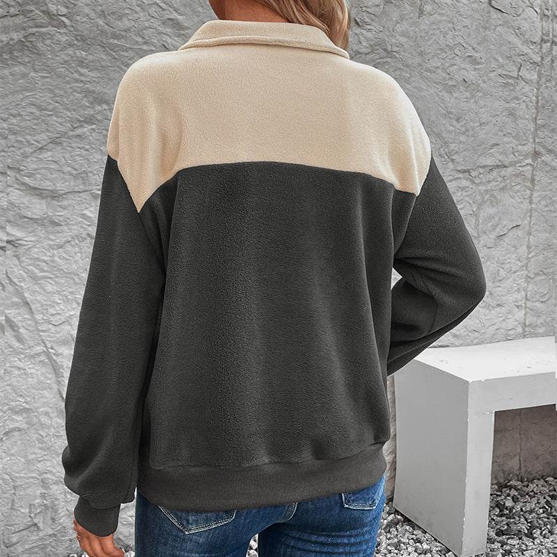 Autumn Winter Sweatshirt Stand Collar Long Sleeve Polar Fleece Multicolor Hoodie Women