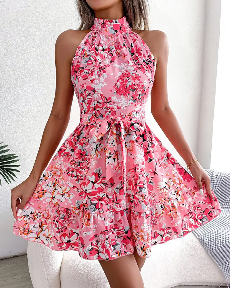 Women Clothing Sweet Princess Printed Sleeveless Dress
