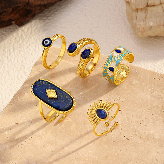 Vintage Gold Plated Lapis Lazuli Stainless Steel Ring
